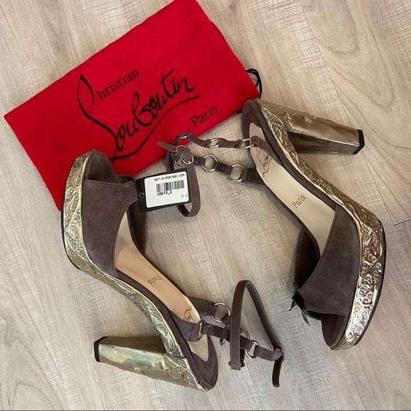 NWT Christian Louboutin Silver Metal Heels 37.5 - Picture 2 of 9